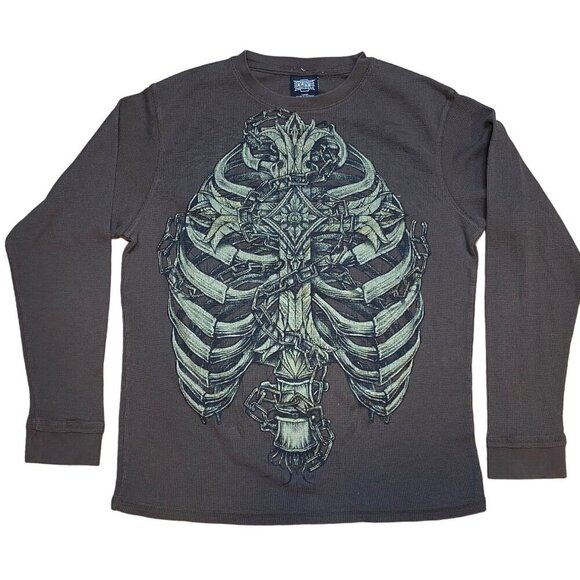 MMA Elite Other - Y2K MMA Thermal Waffle Knit  Long Sleeve Shirt Skeleton Wings Goth Affliction St